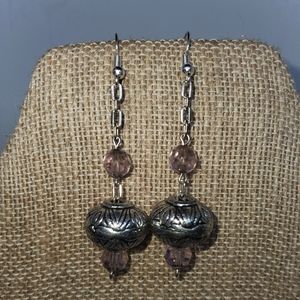 Handmade Bead Silvertone Pink Chain Drop Earrings